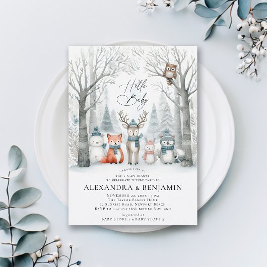 Invitation Forêt d'hiver Baby shower du lit d'animaux des boi
