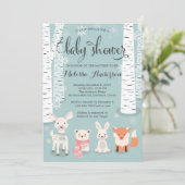 Invitation forêt d'hiver baby shower invitation, animaux (Debout devant)