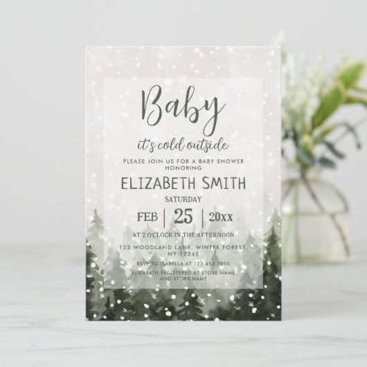 Invitation Forêt d'hiver Bébé Il fait froid dehors Baby showe (Debout devant)