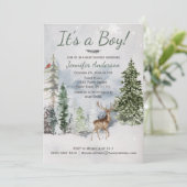 Invitation Forêt d'hiver Bois Pays Baby shower des cerfs (Debout devant)