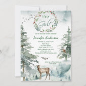 Invitation Forêt d'hiver Chouette de cerf Baby Girl Douche (Devant)