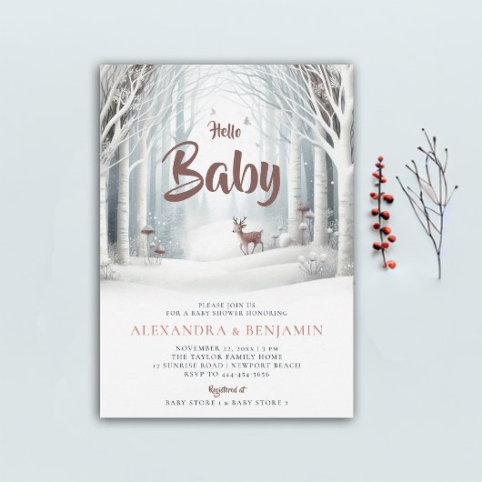 Invitation Forêt d'hiver Deer Coed Baby shower neutre selon l