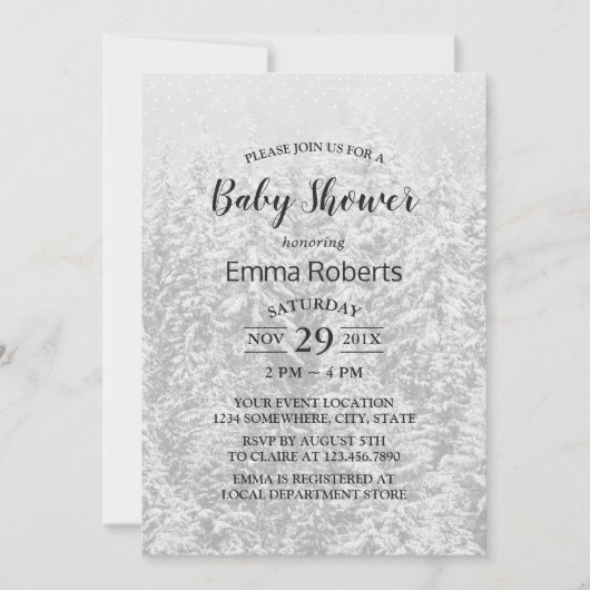 Invitation Forêt d'hiver Élégant Baby shower blanc de neige (Devant)