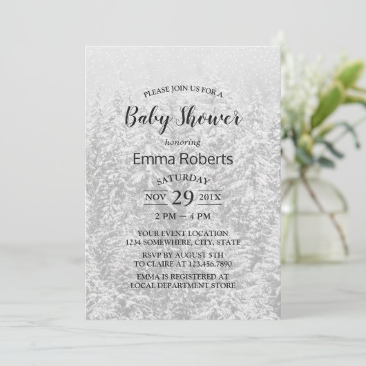 Invitation Forêt d'hiver Élégant Baby shower blanc de neige (Debout devant)
