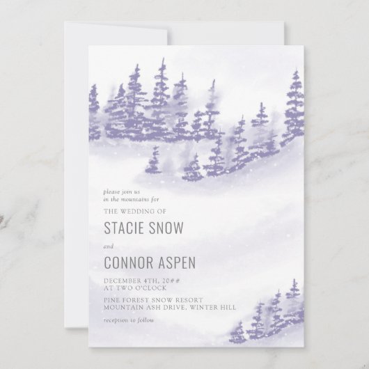 Invitation Forêt d'hiver en Mariage gris lavande de neige (Devant)