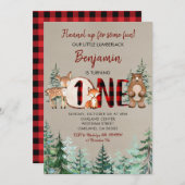 Invitation Forêt d'hiver Forêt boisée Plaid rouge Premier ann (Devant / Derrière)