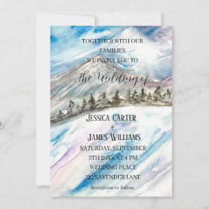 Invitation Forêt d'hiver Montagnes Pins Arbres Bleus Mariage