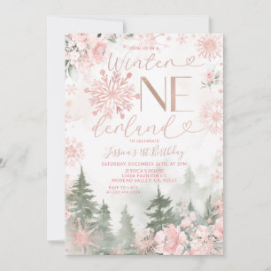 Invitation Forêt d'hiver Onederland Flocon de neige rose Anni