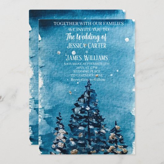 Invitation Forêt d'hiver Pins Mariage (Devant / Derrière)