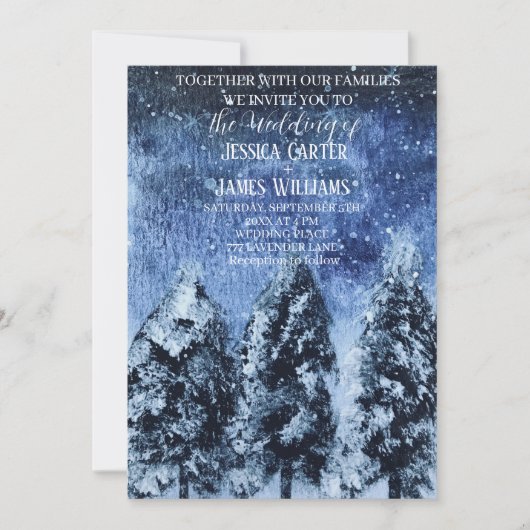 Invitation Forêt d'hiver Pins Mariage (Devant)