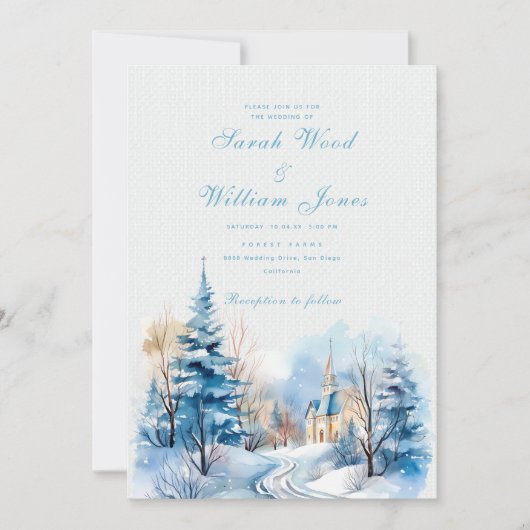 Invitation Forêt d'hiver romantique et Mariage de l'église (Devant)