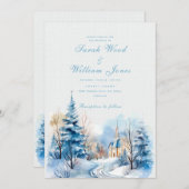 Invitation Forêt d'hiver romantique et Mariage de l'église (Devant / Derrière)