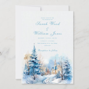 Invitation Forêt d'hiver romantique et Mariage de l'église