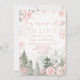 Invitation Forêt d'hiver Rose Neige Amour Noël Anniversaire