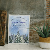 Invitation Forêt d'hiver Rustique Aquarelle Bleu Pin Arbre Ga