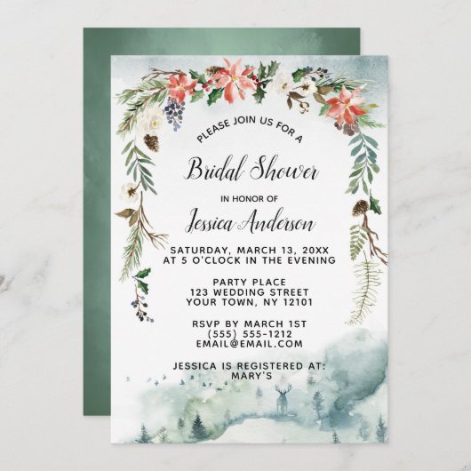Invitation Forêt d'hiver rustique Fête des mariées florale (Devant / Derrière)