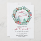 Invitation Forêt d'hiver simple et aquarelle de la couronne d (Devant)