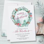 Invitation Forêt d'hiver simple et aquarelle de la couronne d