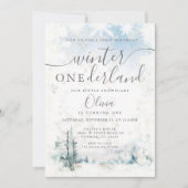 Invitation Forêt d'hiver Snowflakes Onederland 1er anniversai (Devant)