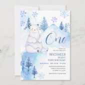 Invitation Forêt d'ours polaire d'hiver Premier anniversaire (Devant)