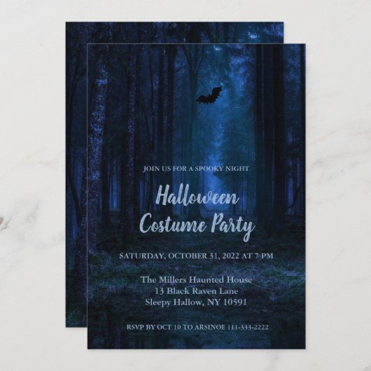 Invitation Forêt éffrayante à la nuit Halloween Fête Invitati (Devant / Derrière)