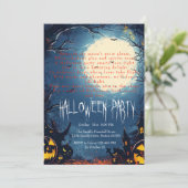 Invitation Forêt éffrayante et Halloween bleu Citrouille (Debout devant)