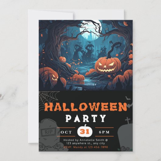 Invitation Forêt effrayante et lanternes Jack-O' Halloween no (Devant)