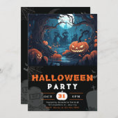 Invitation Forêt effrayante et lanternes Jack-O' Halloween no (Devant / Derrière)