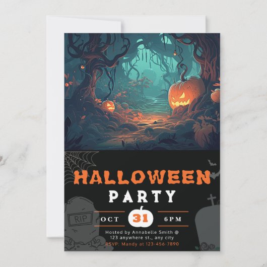 Invitation Forêt effrayante et lanternes Jack-O' Halloween no (Devant)