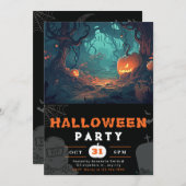 Invitation Forêt effrayante et lanternes Jack-O' Halloween no (Devant / Derrière)