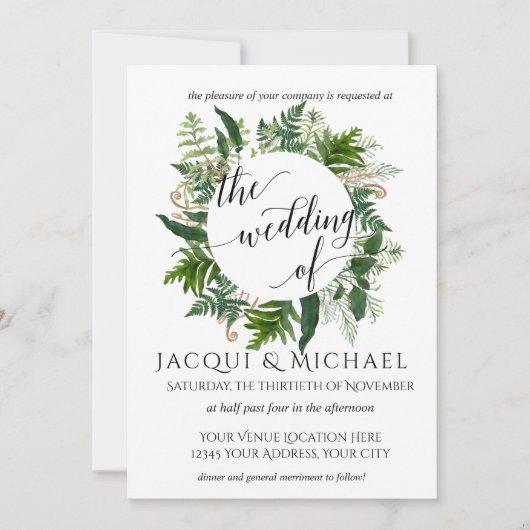 Invitation Forêt Emerald Fern Mariage de feuille de feuillage (Devant)