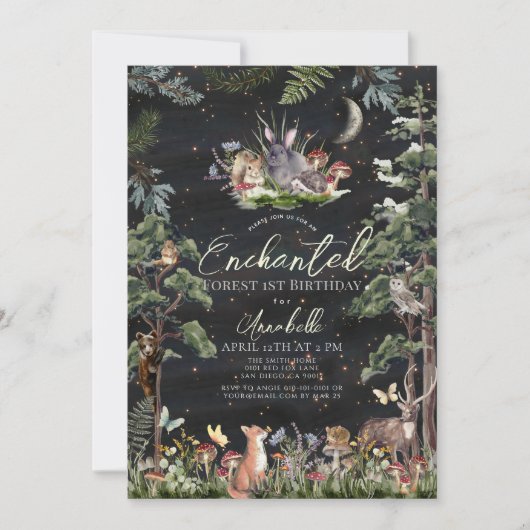 Invitation Forêt enchantée Animaux de forêt Anniversaire (Devant)