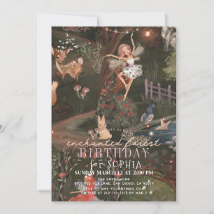 Invitation Forêt Enchantée Animaux de forêt Fées Anniversaire