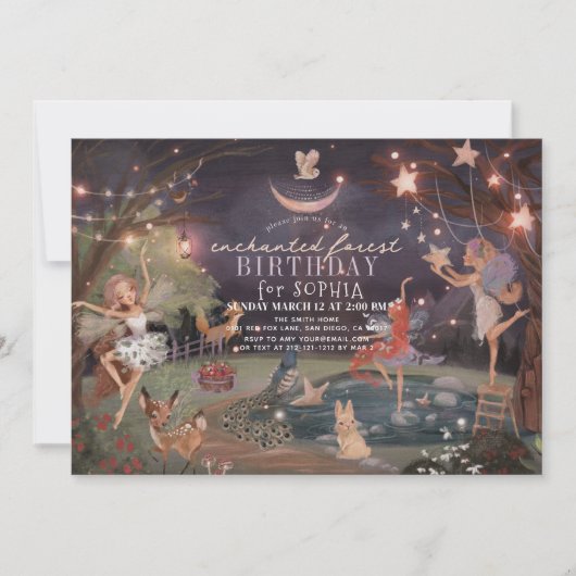 Invitation Forêt Enchantée Animaux de forêt Fées Anniversaire (Devant)