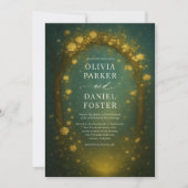Invitation Forêt Enchantée Arc Or Émeraude Vert Mariage (Devant)