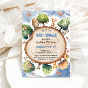 Invitation Forêt enchantée Bleu bébé garçon Douche