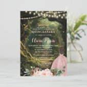 Invitation Forêt enchantée Blush Floral Quinceañera Sweet 16 (Debout devant)