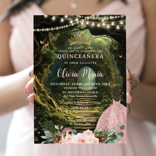 Invitation Forêt enchantée Blush Floral Quinceañera Sweet 16