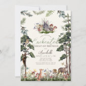 Invitation Forêt enchantée Bois Animaux Crème Anniversaire (Devant)