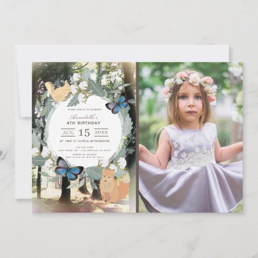 Invitation Forêt enchantée Bois Animaux Photo Anniversaire (Devant)