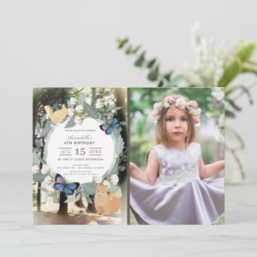 Invitation Forêt enchantée Bois Animaux Photo Anniversaire (Debout devant)