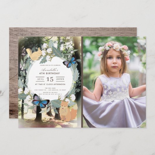 Invitation Forêt enchantée Bois Animaux Photo Anniversaire (Devant / Derrière)