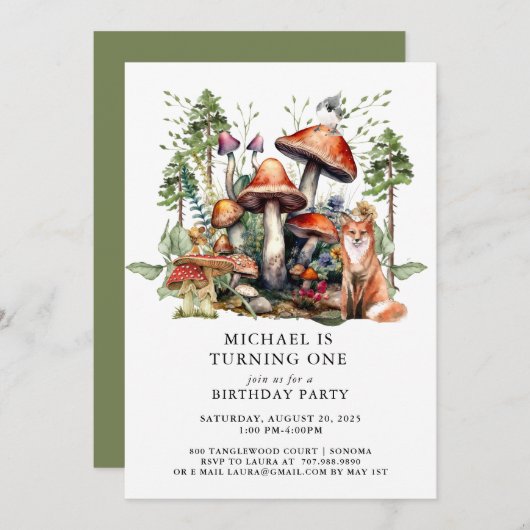 Invitation Forêt enchantée Bois Bois premier anniversaire (Devant / Derrière)
