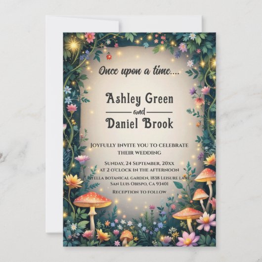 Invitation Forêt enchantée Bois Floral Fairytale Mariage (Devant)