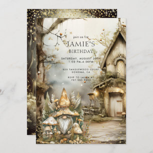 Invitation Forêt enchantée Bois Gnome Anniversaire de l'enfan