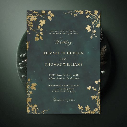 Invitation Forêt enchantée Cadre minimal Or Mariage moderne