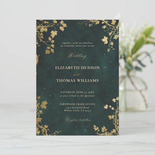 Invitation Forêt enchantée Cadre minimal Or Mariage moderne (Debout devant)