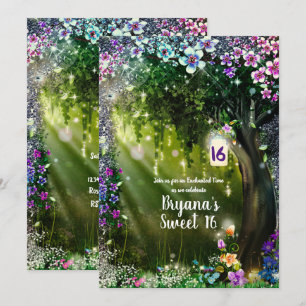 Invitation Forêt enchantée de bois de fantaisie Fleurs Douze