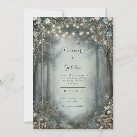 Invitation Forêt Enchantée de Bois Mariage Teinte Brumeuse (Devant)