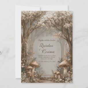 Invitation Forêt Enchantée de Mariage Champignon Bronze Sépia